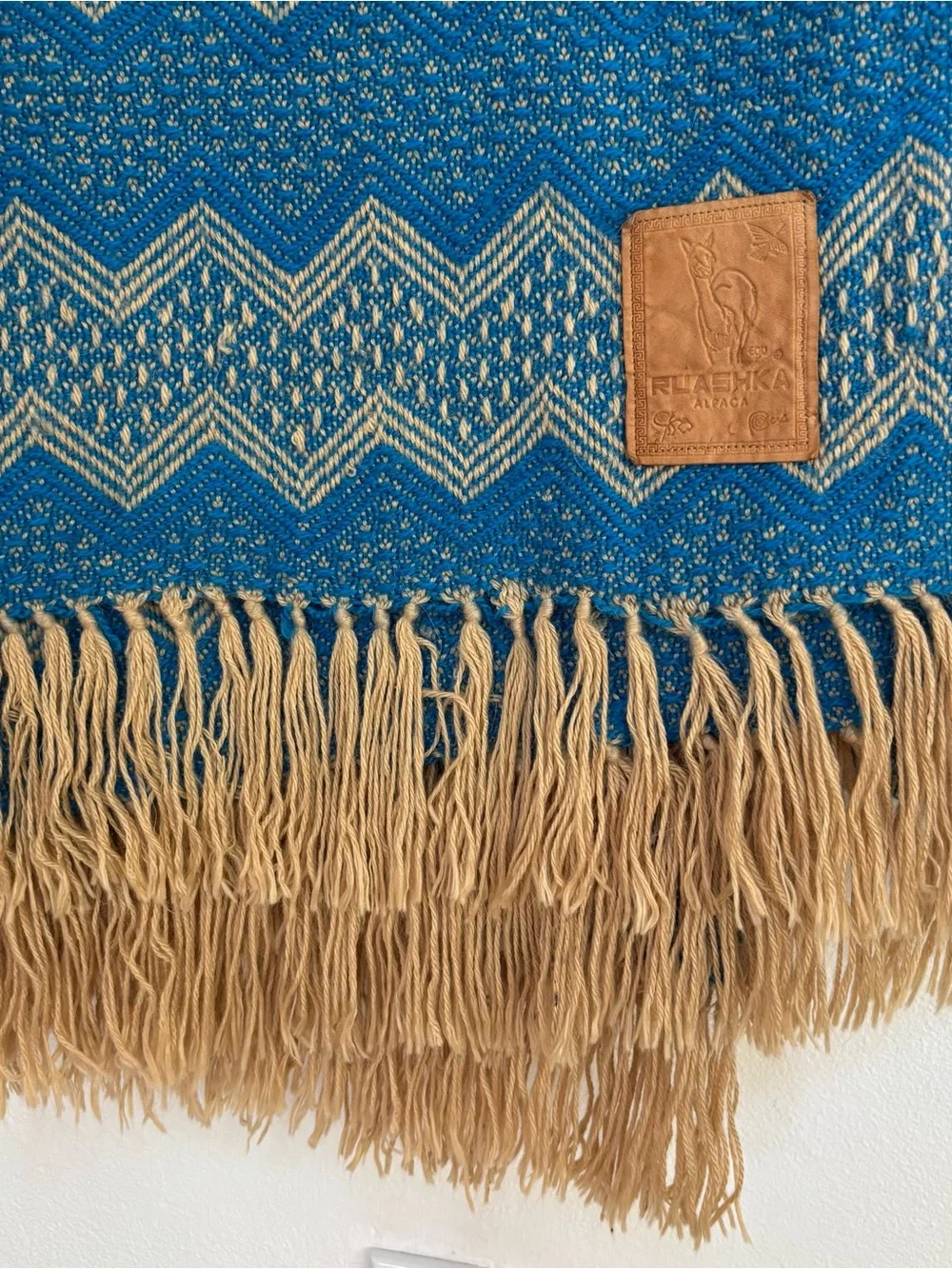 Ruashka Alpaca Blue Chevron Fringe Throw Blanket
